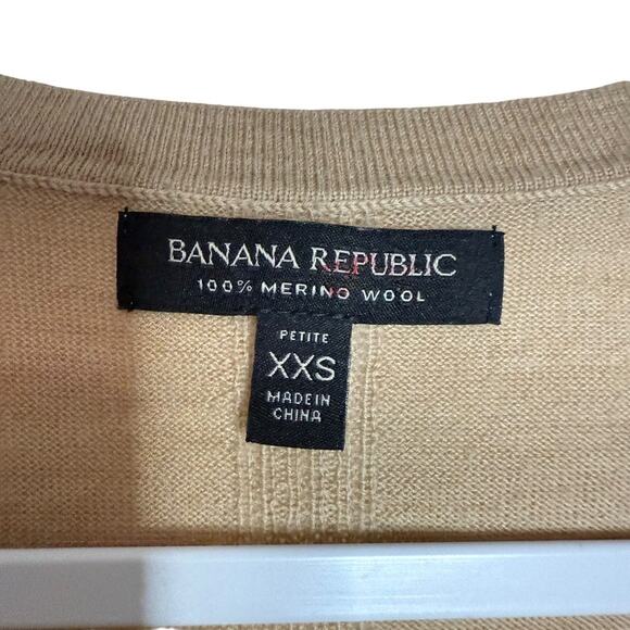 Banana Republic 100% Merino Wool Long Sleeve Sweater Women XXS Tan V Neck - Picture 3 of 5